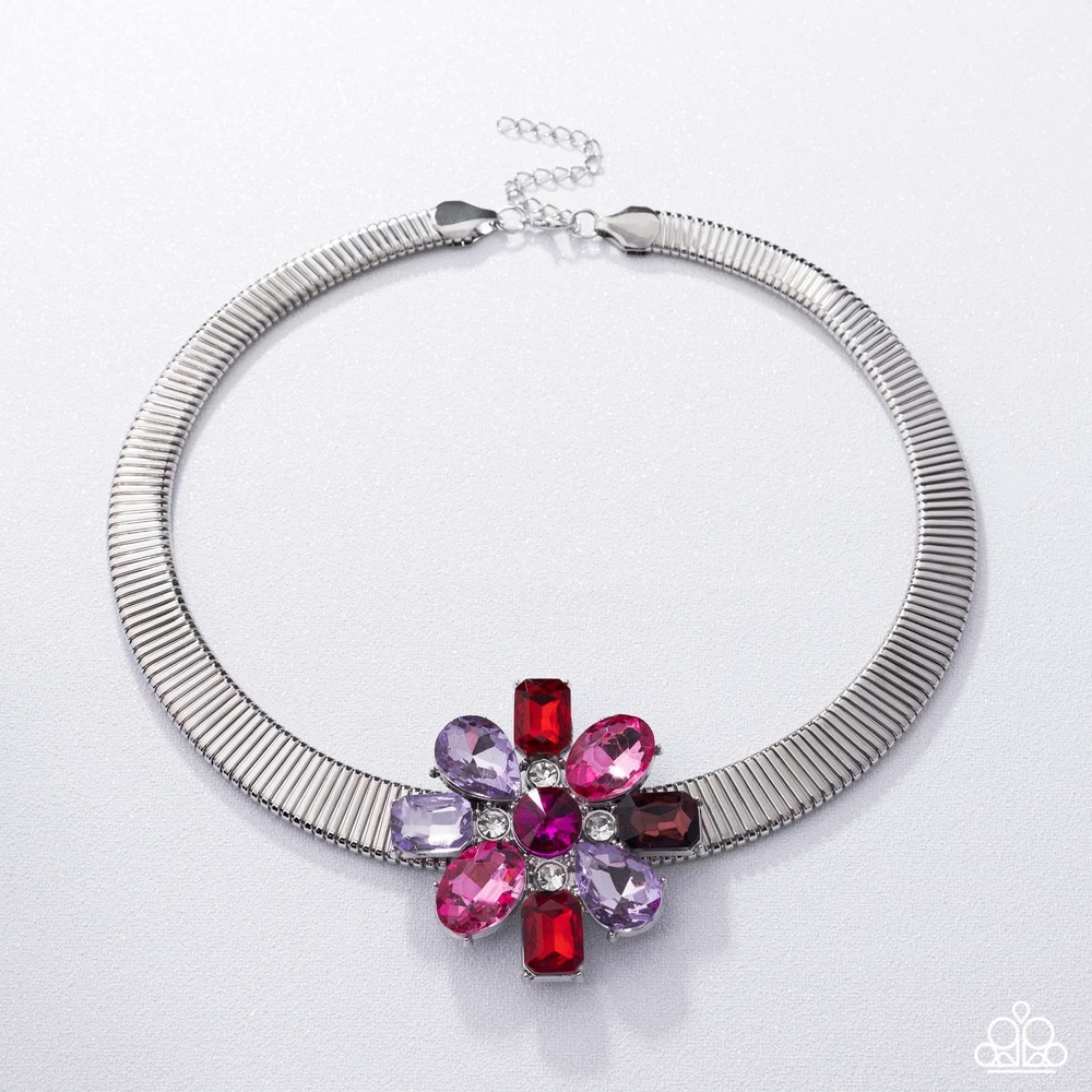 Elegant Silver Necklace with Multicolor Gemstones